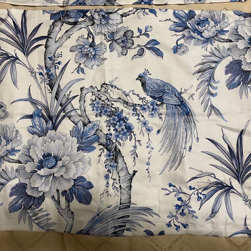 Set of Rare Peacock Chinoiserie Pillow Cases Peonies Tahari Home